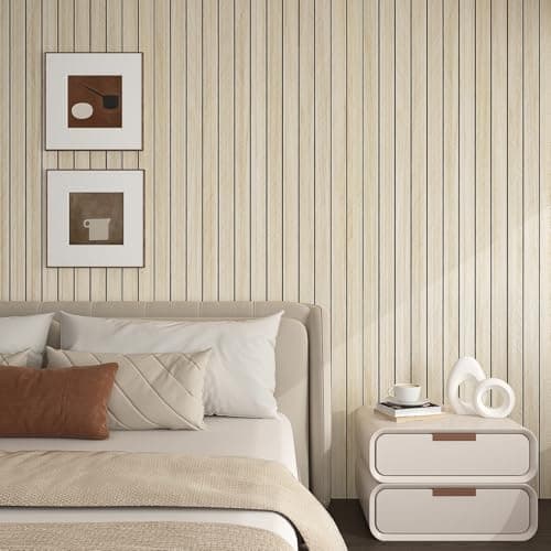Livelynine Panneau Mural Bois Beige Adhesif Bureau Maison Chambre Salon 30CMx2M Motif Chevron