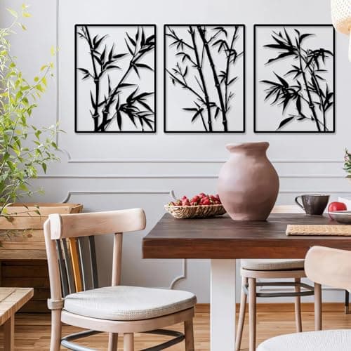 Pduoduo Grand Métal Bambou Mur Décoratif Art Décoratif - Arbre Suspendu Signe Suspendu, Bambou Sculpture Pack de 3 (Tota