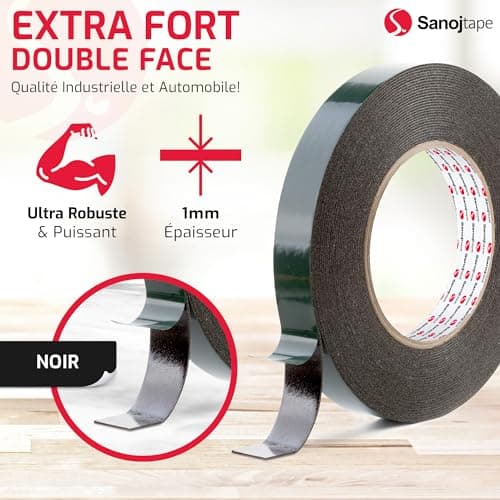 Sanojtape Ruban Adhésif Double Face Extra Fort – Fixation Sans Perçage pour Auto, Maison et Bricolage – Mousse Acrylique