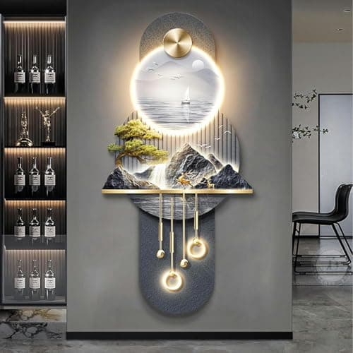 HOTAPEPU Mur De L'Image De Paysage Chinois LED, Sculptures Murales 3D Éclairées, Décoration Maison Salon Étude Lit ~