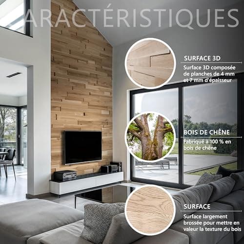 Panneau mural en chêne 3D - Modèle OZO Rustic - Revêtement structuré (1 m2)  
Panneau mural en chêne 3D pour décoration
