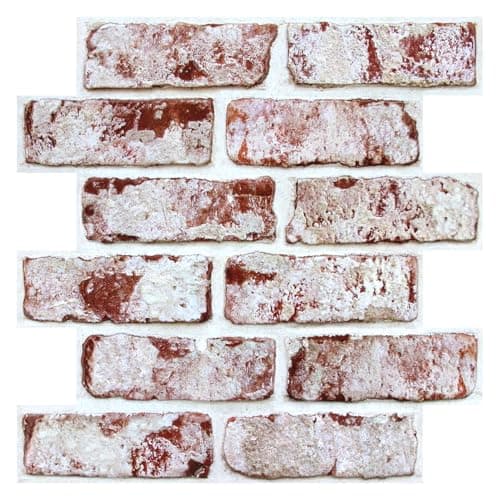 Panneau Mural 3D Fausse Brique 30x30cm, 10 Pièces Adhésif PVC — ‎blanc Délavé et Rouge