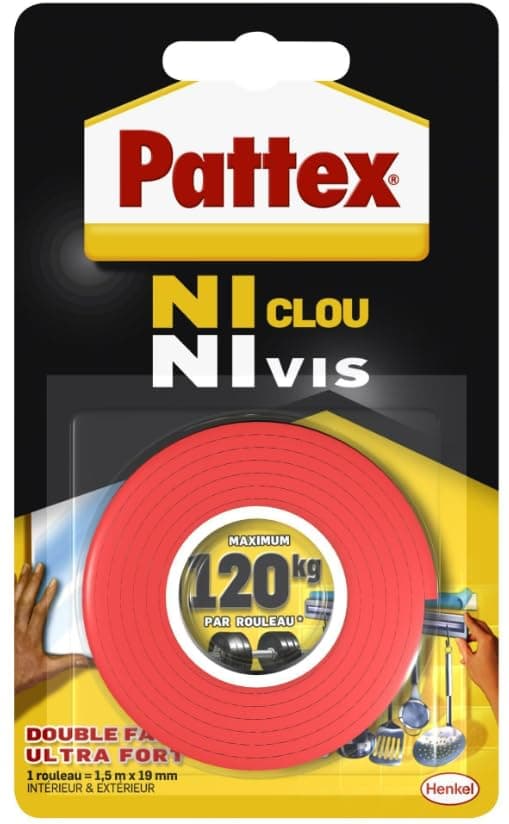 Ruban adhésif double face ultra fort Pattex | Adhésif pour montage intérieur et extérieur - Supporte maximum 120 kg par