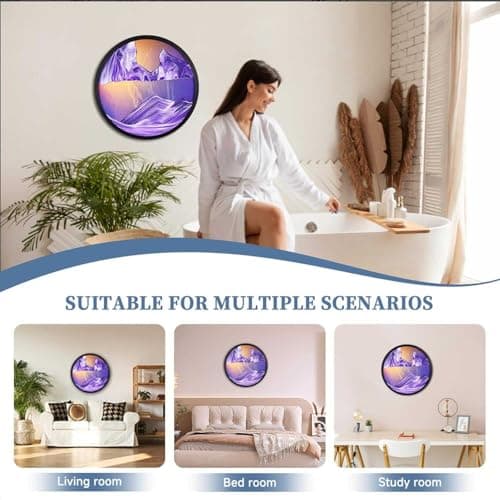 Tableau d'art de sable en mouvement LED 360° - Montage mural dynamique 3D - Décoration murale artistique verre rond
