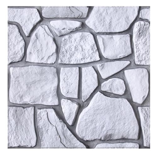 Panneaux Muraux 3D Effet Pierre Brique Autocollant Salon Cuisine Chambre, 10 Pièces 30 x 30 cm PVC Imperméable — Imitation Pierre Gris-blanc