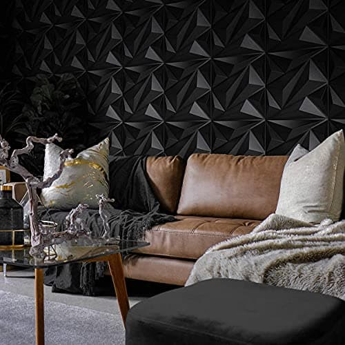 Art3dwallpanels Lot de 12 panneaux muraux 3D pour décoration murale intérieure, noir, 50 x 50 cm, motifs diamant texturé
