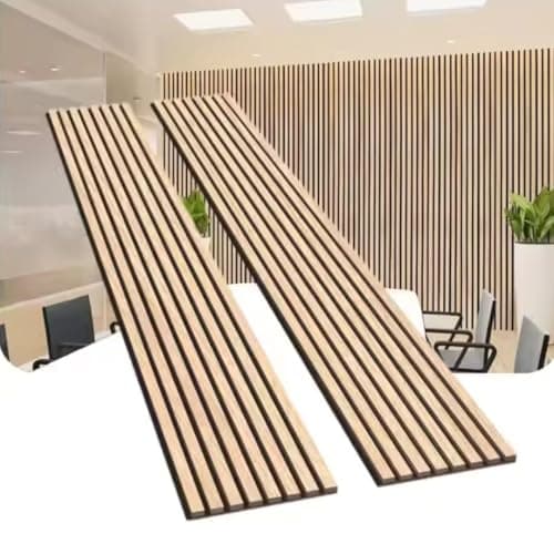 Panneaux Acoustiques Muraux Bois Chêne Blanc 240x60x2,2cm - Fond Noir - SILAMP