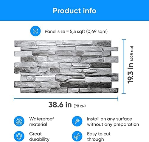 Panneaux muraux 3D Baltic Imitation Ardoise Pierre Argentée 53 ft² +5 m2