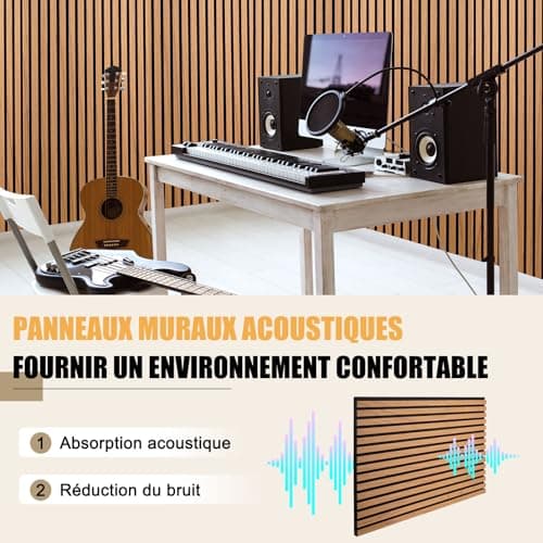 DOLLAR BOSS Panneaux acoustiques en chêne 3d 120x60cm pour bureau & cuisine - Mur anti-bruit & décoratif