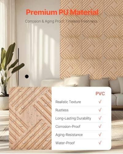 VEVOR Panneaux Muraux 3D Couleur Bois Clair pour Chambre et Salon - Déco Intérieure Moderne Minimaliste - 50x50 cm x 12