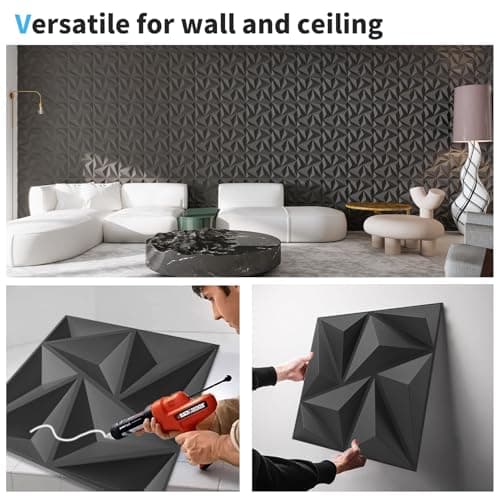 Art3d Lot de 20 panneaux muraux décoratifs 3D noirs, décoration intérieure en PVC, adapté pour tous les espaces, design