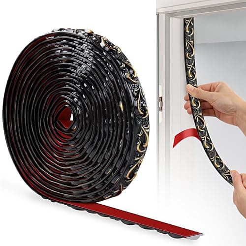 JUNART Bande Décorative en PVC Argent, Adhesive pour Frise Murale, Convient aux Linteaux et Plinthes, Fonction Décoratio — Or Noir-600cm×2cm