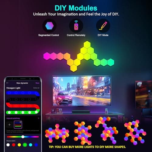 Panneau LED Hexagonal Smart Music Sync Lampe Murale App&Télécommande Contrôle Gaming Setup