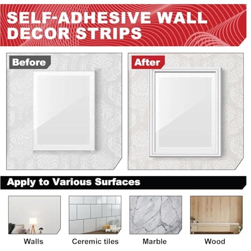Moulures Décoratives Autocollantes AIDUCHO 6,1 m x 40 mm, Décoration Murale pour Interieurs, Meubles et Photos