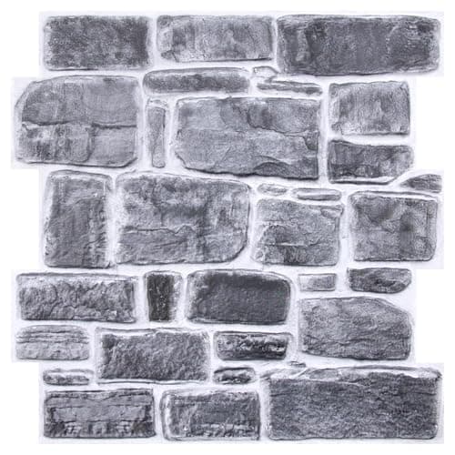 Panneaux Muraux 3D Effet Pierre Brique Autocollant Salon Cuisine Chambre, 10 Pièces 30 x 30 cm PVC Imperméable — Waterwash Gray Stone