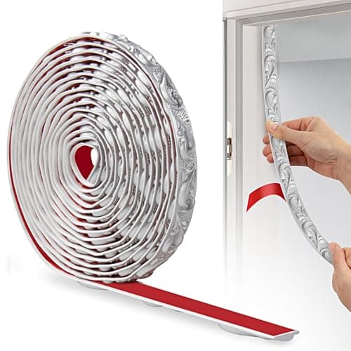 JUNART Bande Décorative en PVC Argent, Adhesive pour Frise Murale, Convient aux Linteaux et Plinthes, Fonction Décoratio — Argent-600cm×2cm