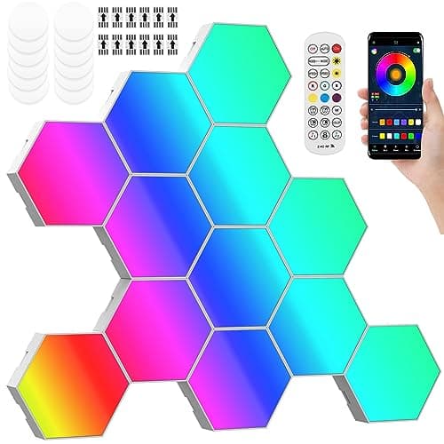Panneau LED Hexagone Murale Lampe 12pcs Smart Music Sync Deco Modulaires RGB App & Télécommande Contrôle Salles Gaming B