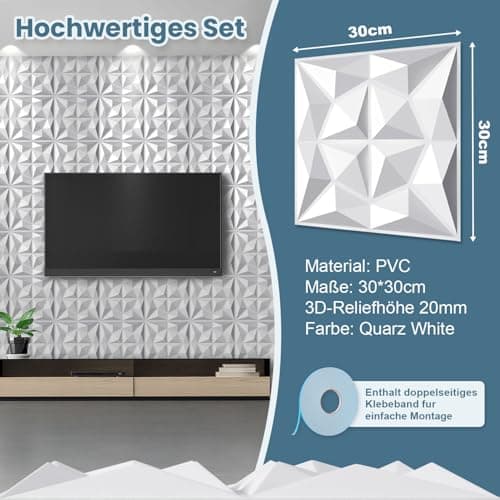 Panneaux muraux 3D Jaxguom diamant - Résistants et indéformables - Pour décoration intérieure - Lot de 12 panneaux 30 x