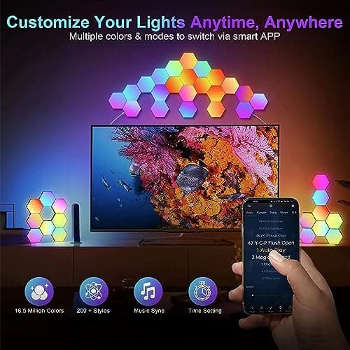 Panneau LED Hexagone Murale Lampe 12pcs Smart Music Sync Deco Modulaires RGB App & Télécommande Contrôle Salles Gaming B