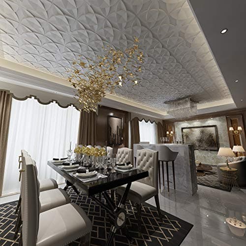 Art3d Lot de 12 dalles décoratives de plafond suspendues Blanc floral pour salon moderne de 5,1 x 5,1 cm trendy