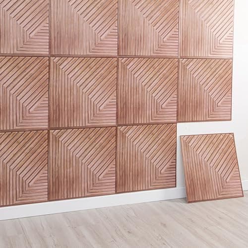 Panneaux Muraux 3D Autocollants Aspect Bois Décoration Murale Intérieure Panneaux Acoustiques 30 x 30 cm Gris — Marron