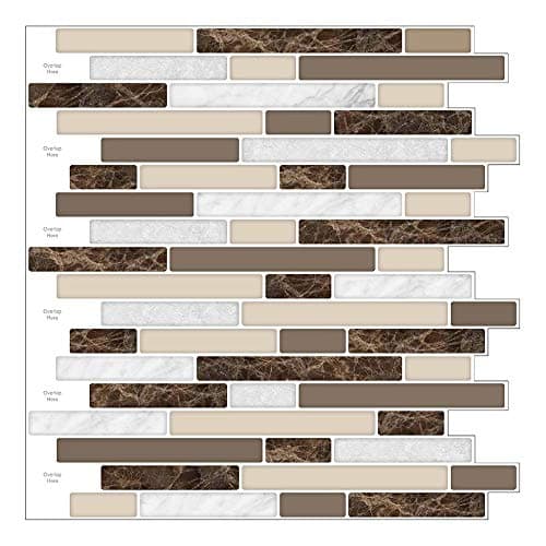 Art3d 10 Feuilles Carrelage Adhesif Mural Auto-Adhésif, Pour Cuisine et Bath, Imperméable et Facile à Installer, 30 x 30 — Marbré