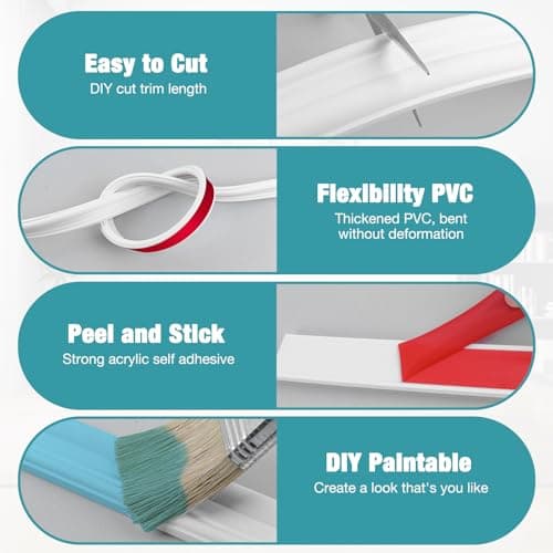 Moulures murales décoratives autocollantes flexibles en stuc Blanc 22 mm × 3 m pour décoration DIY et protection des mur