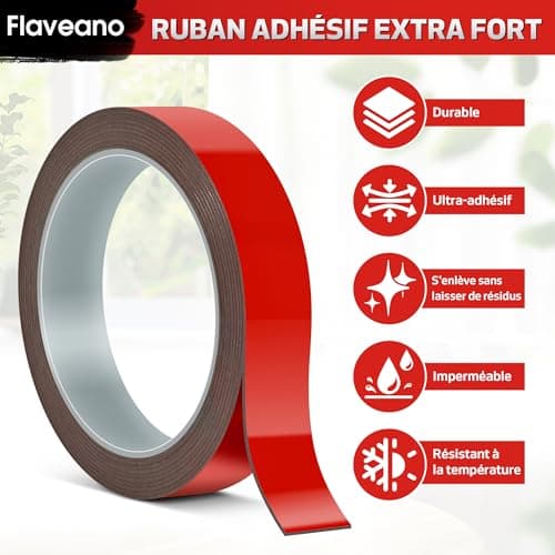 Flaveano Double Face Extra Fort Adhésif Puissant pour Cuisine et Atelier, Robuste et Réutilisable, 3,0 m x 2 cm