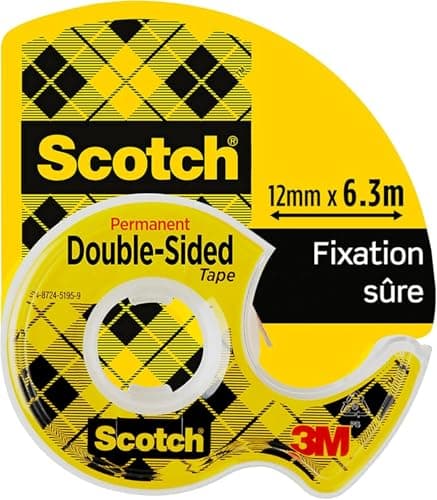 Scotch Le ruban Scotchdouble face-1 Rouleau 12,7mm x 6,3m sur dévidoir manuel - Emballage de cadeaux pour Noël et fourni
