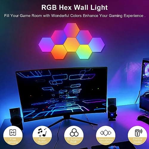 Panneau LED Hexagone Murale Lampe 12pcs Smart Music Sync Deco Modulaires RGB App & Télécommande Contrôle Salles Gaming B