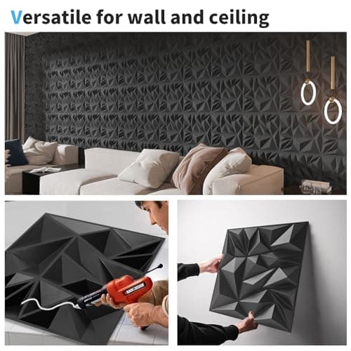 Art3d | Lot de 33 panneaux muraux 3D pour decoration murale moderne, panneaux texturés en losanges ideal pour jeux et de
