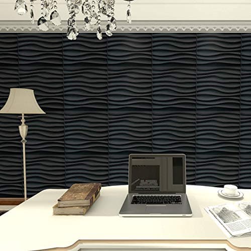 Art3d Lot de 12 panneaux ondulés en PVC Noir pour décoration murale intérieure 50×50cm 3㎡
