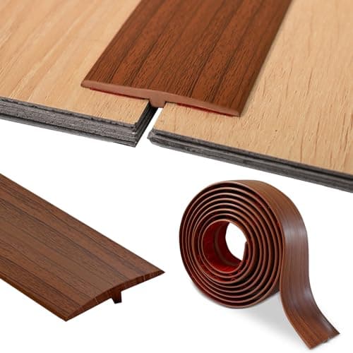 PVC Profilé en T Barre de Seuil Autocollant 5cm x 200cm pour Transition de Sol et Porte Fenêtres Sécurité Élégant — Grain de Bois Brun