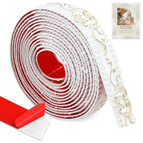 Moulures murales autocollantes 3D 500 cm x 3,6 cm x 6 mm blanc argenté - Mur et plafond décoratif sans colle pour portes — Or Blanc.