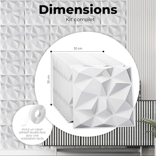 AMARA DECO - Panneau Mural Decoratif 3D Résistant à la Chaleur 30x30cm Facile à Nettoyer - Panneaux Muraux Acoustiques