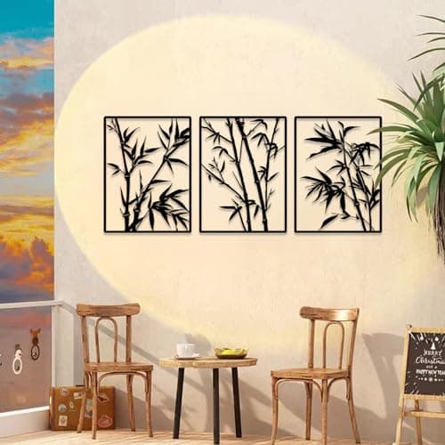 Pduoduo Grand Métal Bambou Mur Décoratif Art Décoratif - Arbre Suspendu Signe Suspendu, Bambou Sculpture Pack de 3 (Tota