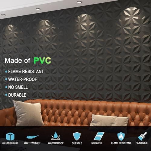 MIX3D Lot de 33 panneaux muraux 3D noir mat pour décoration intérieure - parfait pour chambre (noir mat, 30,5 x 30,5 cm)