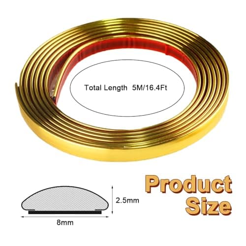 Moulures Décoratives Autocollantes 5 m x 8 mm, Résistant à L'huile et Imperméable, Garniture Murale Flexible pour Miroir