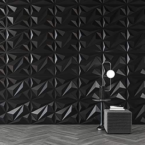 Art3dwallpanels Lot de 12 panneaux muraux 3D pour décoration murale intérieure, noir, 50 x 50 cm, motifs diamant texturé