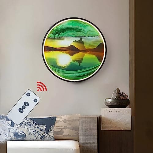 Tableau d'art de sable en mouvement LED 360° - Montage mural dynamique 3D - Décoration murale artistique verre rond — B