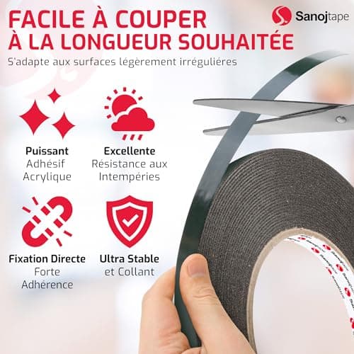 Sanojtape Ruban Adhésif Double Face Extra Fort – Fixation Sans Perçage pour Auto, Maison et Bricolage – Mousse Acrylique