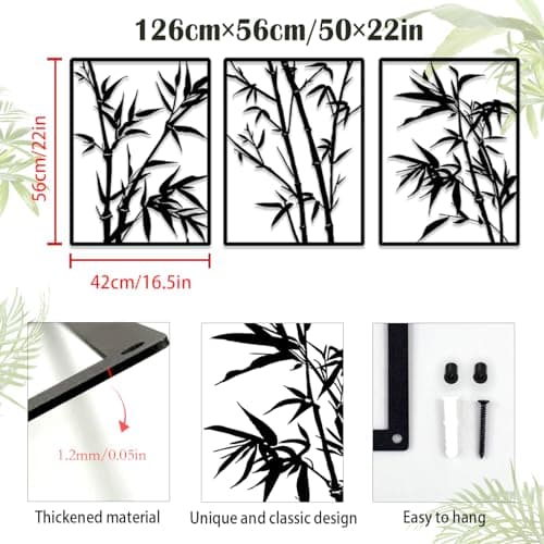 Pduoduo Grand Métal Bambou Mur Décoratif Art Décoratif - Arbre Suspendu Signe Suspendu, Bambou Sculpture Pack de 3 (Tota