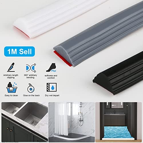 Barrière d'eau Barrière de douche étanche bande autocollante silicone flexible pour extérieur noir 1m