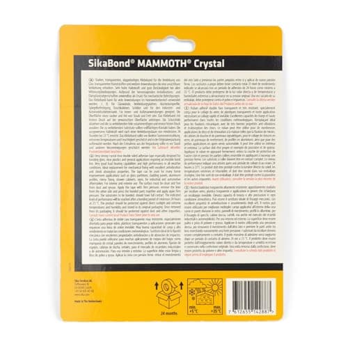 Ruban adhésif double face extra fort SikaBond Mammoth Crystal - Fixation rapide - Intérieur et extérieur - 5m