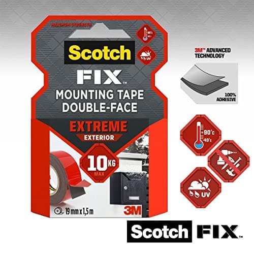 Ruban adhésif Scotch-Fix pour Extérieur, double face, technologie 3M, noir - 19 mm x 1,5 m
