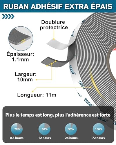 Ruban adhésif double face extra fort EMITEVER 6703 pour voiture, maison et bureau, résistant à l'eau et à la température