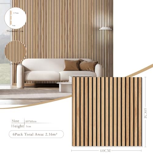 JBER Lot de 6 Panneaux Acoustiques Mural Chêne Rustique, Auto-Adhésifs pour Bureaux et Maison, Haute Performance Acousti