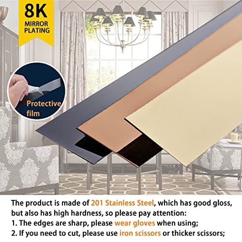 Moulures et garnitures murales effet miroir métallisé noir | Design peler et coller, 5 m x 2 cm, intérieur moderne