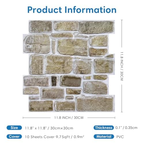 MZ Deco Panneaux Muraux 3D Adhésif Pierre, 10 Pièces, 30x30 cm, Brune Fausse Brique Murale PVC, Revêtement Mural 3D Adhé