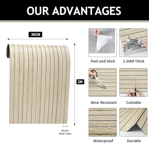 Livelynine Panneau Mural Bois Beige Adhesif Bureau Maison Chambre Salon 30CMx2M Motif Chevron